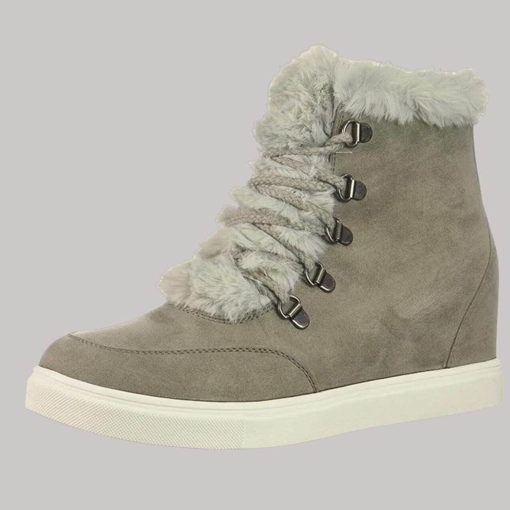 Madden Girl Womens Pulley‎ Ankle Boot Gray Size 9.5 Faux Fur Lace Up Outdoor